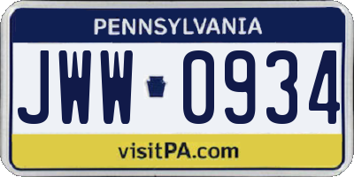 PA license plate JWW0934