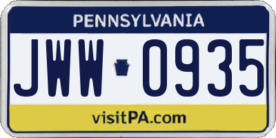 PA license plate JWW0935