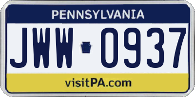 PA license plate JWW0937
