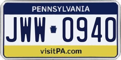 PA license plate JWW0940