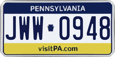 PA license plate JWW0948