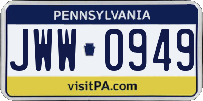 PA license plate JWW0949