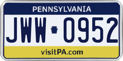 PA license plate JWW0952