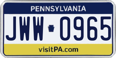 PA license plate JWW0965