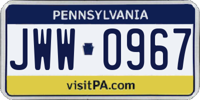 PA license plate JWW0967