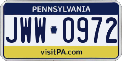 PA license plate JWW0972