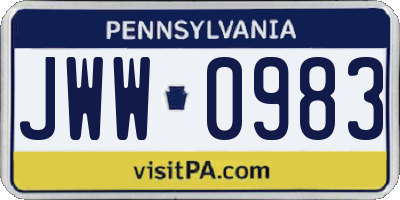 PA license plate JWW0983