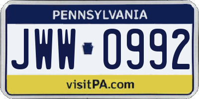 PA license plate JWW0992
