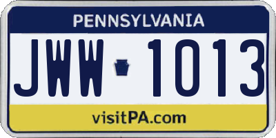 PA license plate JWW1013