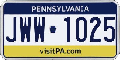 PA license plate JWW1025