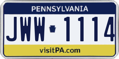 PA license plate JWW1114