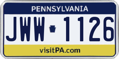 PA license plate JWW1126