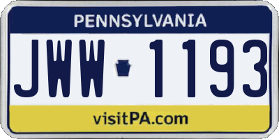 PA license plate JWW1193