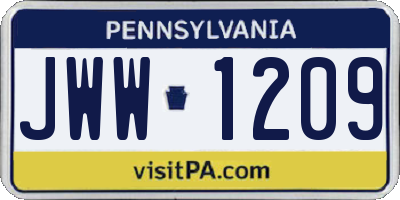 PA license plate JWW1209