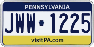PA license plate JWW1225