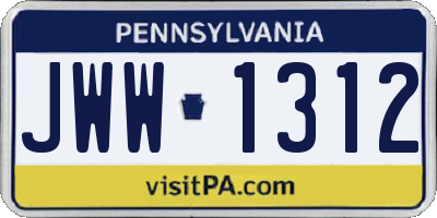 PA license plate JWW1312