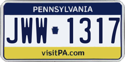 PA license plate JWW1317
