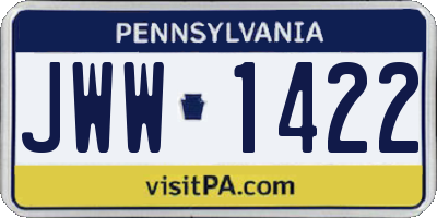 PA license plate JWW1422