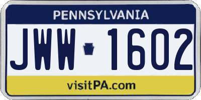 PA license plate JWW1602