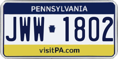 PA license plate JWW1802