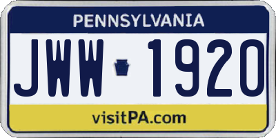 PA license plate JWW1920