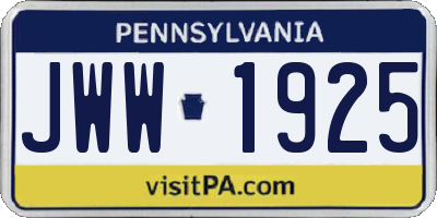 PA license plate JWW1925