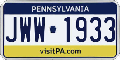 PA license plate JWW1933