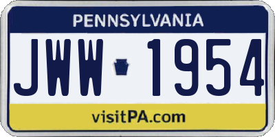 PA license plate JWW1954