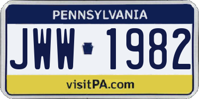 PA license plate JWW1982