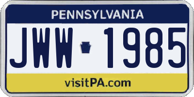 PA license plate JWW1985