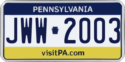 PA license plate JWW2003