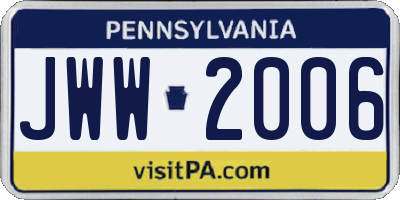 PA license plate JWW2006