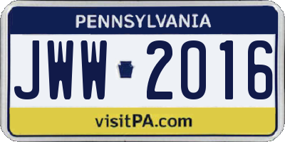 PA license plate JWW2016