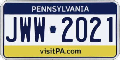 PA license plate JWW2021