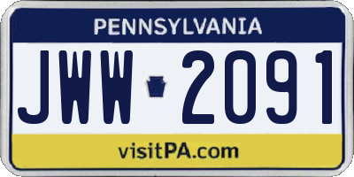 PA license plate JWW2091