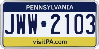 PA license plate JWW2103