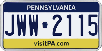PA license plate JWW2115