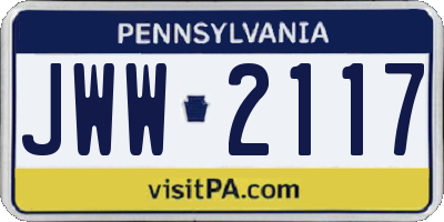 PA license plate JWW2117