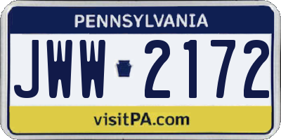 PA license plate JWW2172