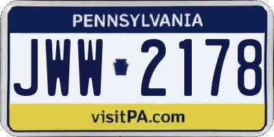 PA license plate JWW2178