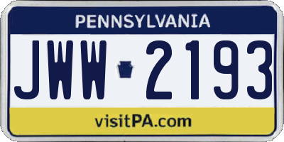 PA license plate JWW2193
