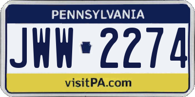 PA license plate JWW2274