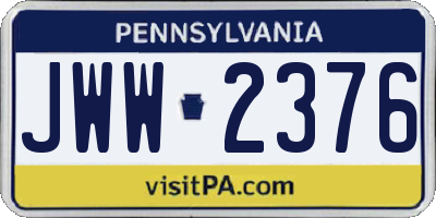 PA license plate JWW2376