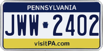 PA license plate JWW2402