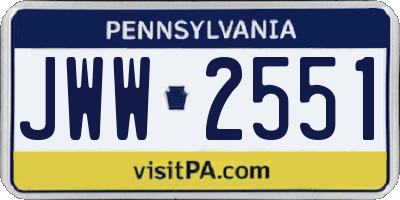 PA license plate JWW2551