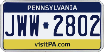 PA license plate JWW2802