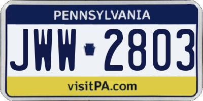 PA license plate JWW2803