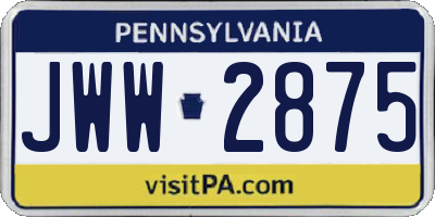 PA license plate JWW2875