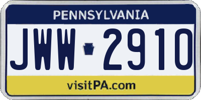 PA license plate JWW2910
