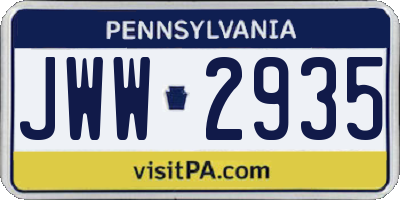PA license plate JWW2935